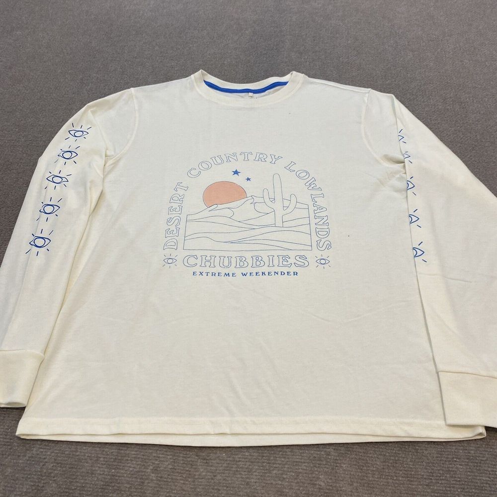 Chubbies Weekend Shirt Men's Medium Off Whiteโ Desert Country Logo Long Sleeve